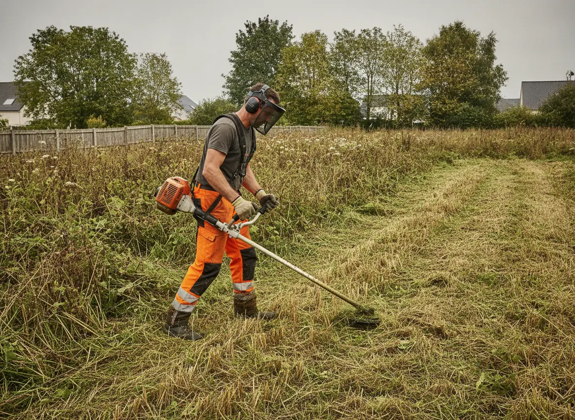 Débroussaillage d'un terrain en friche à Orvault en bordure de zone boisée